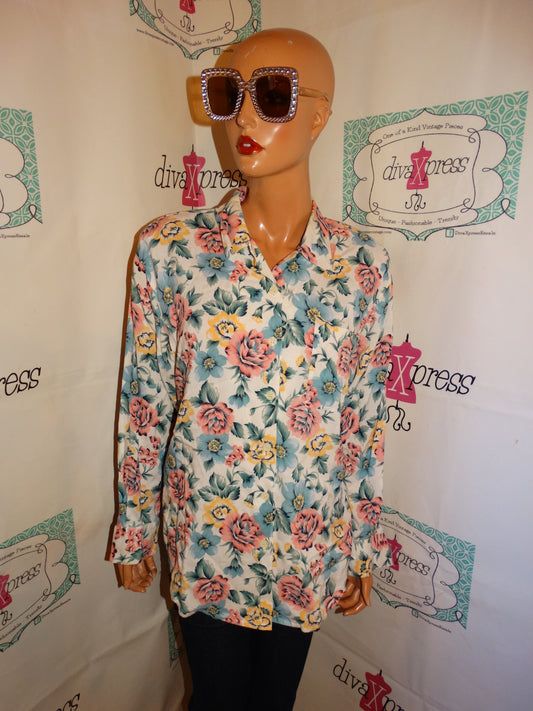 Vintage Maxine Diane Cream Floral Blouse Size L
