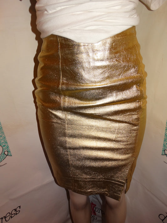 Vintage Lillie Rubin Gold Leather Skirt Size S
