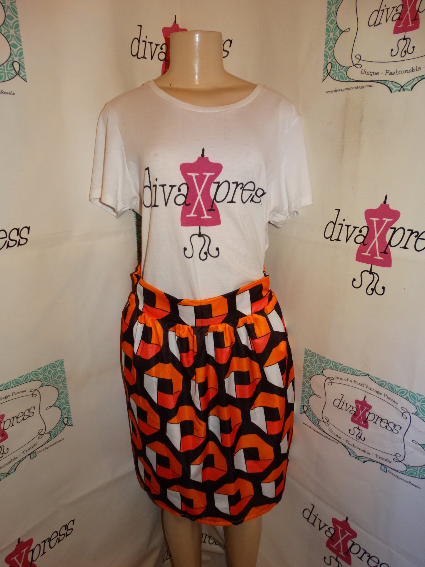Vintage Orange/Pink/White Skirt Size M