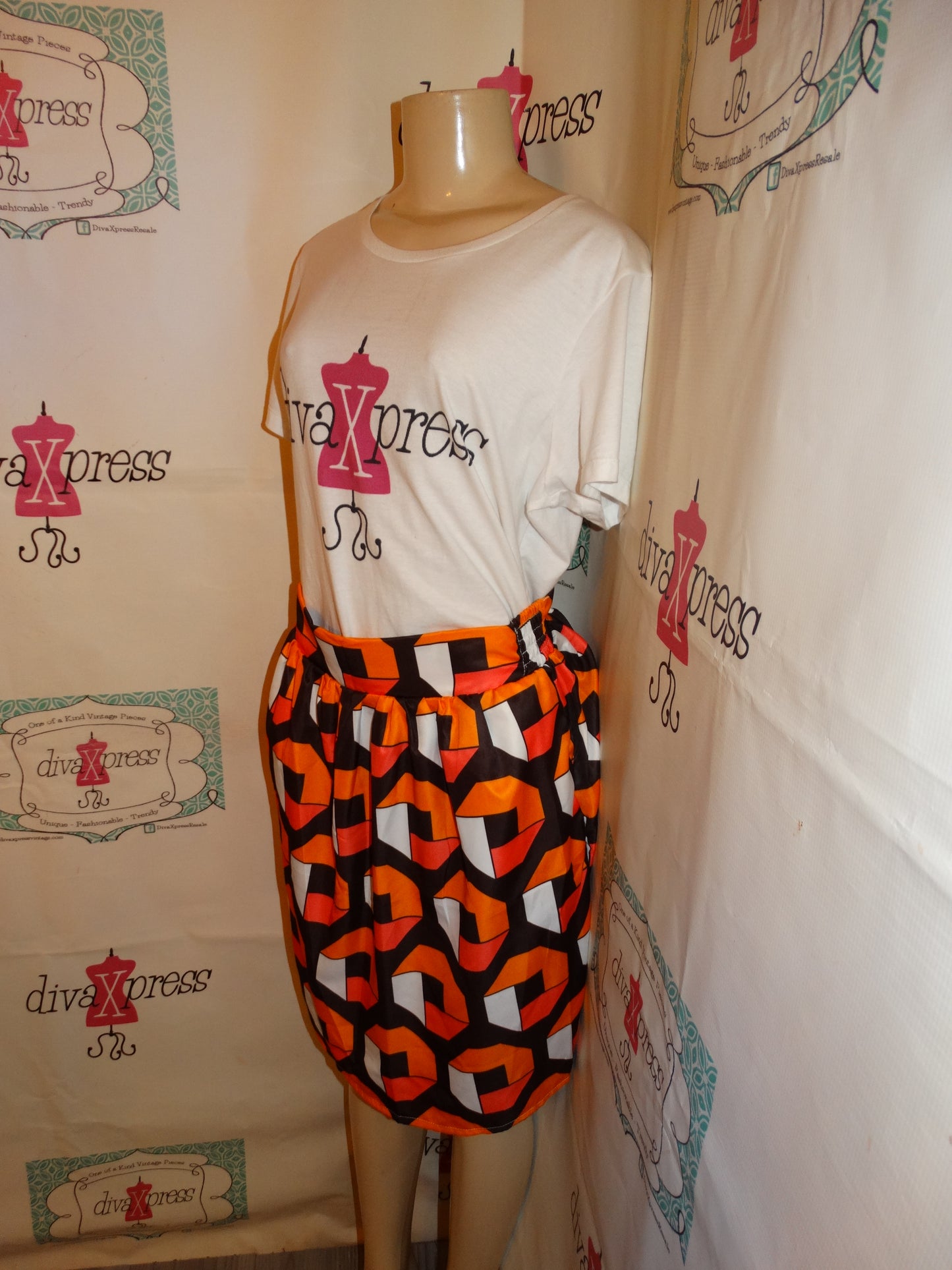 Vintage Orange/Pink/White Skirt Size M