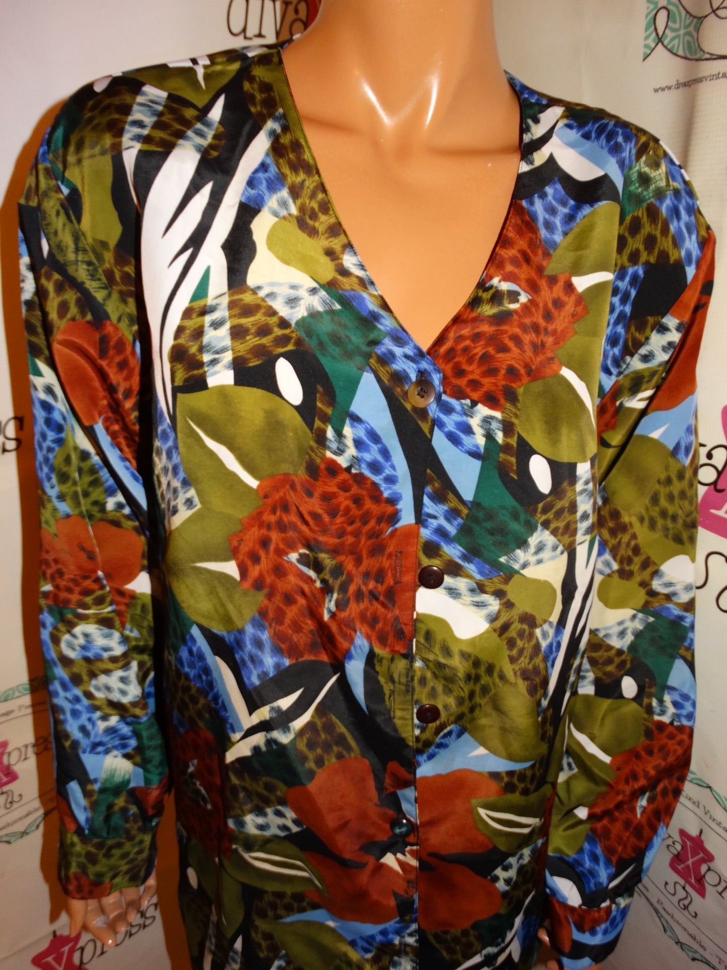 Vintage Truffles Brown/Green Colorful Blouse Size 1x