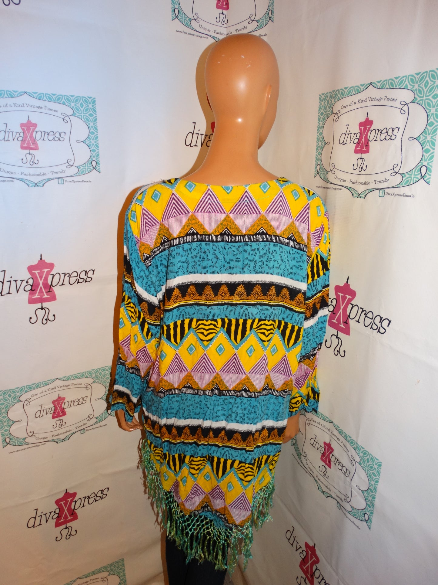 Vintage The African Scene Yellow/Blue Colorful Top Size 1x