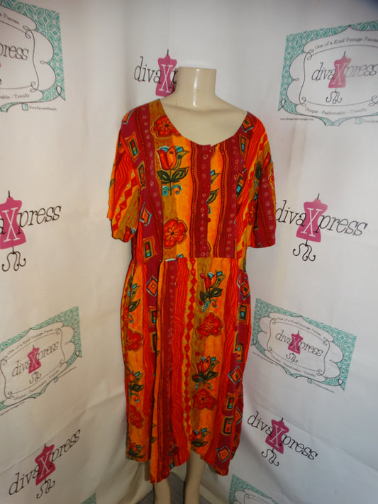 Vintage Jennifer Moore Orange Colorful Dress Size 1x