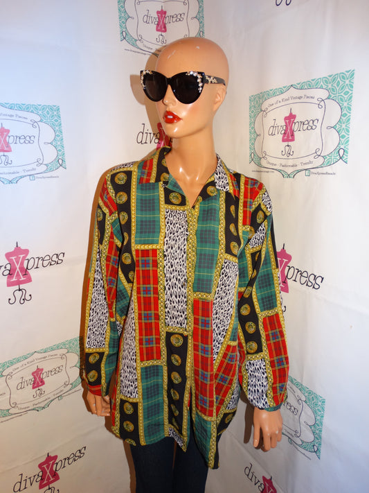 Vintage Le Cavair Green/Yellow  Plaid Blouse Size 1x
