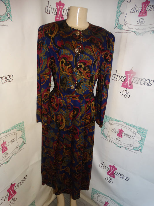 Vintage Jessica Howard Purple Colorful Floral 2 Piece Skirt Set Size M