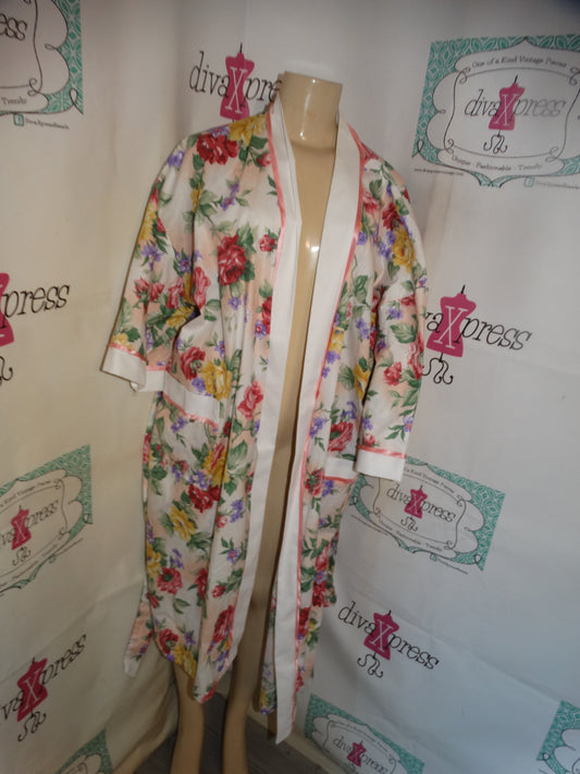 Vintage Say Lu White Floral Duster Size 2x
