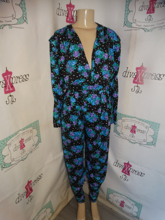 Vintage MoonCraft Black Purple Polka Dot Romper Size XL