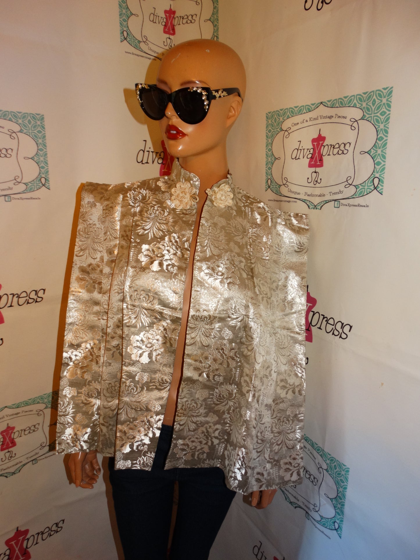 Vintage Siliver Asian Style Poncho Size M