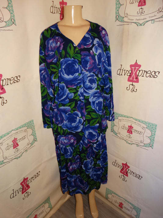 Vintage Paul Harris Purple Floral 2 Piece Skirt Set Size XL