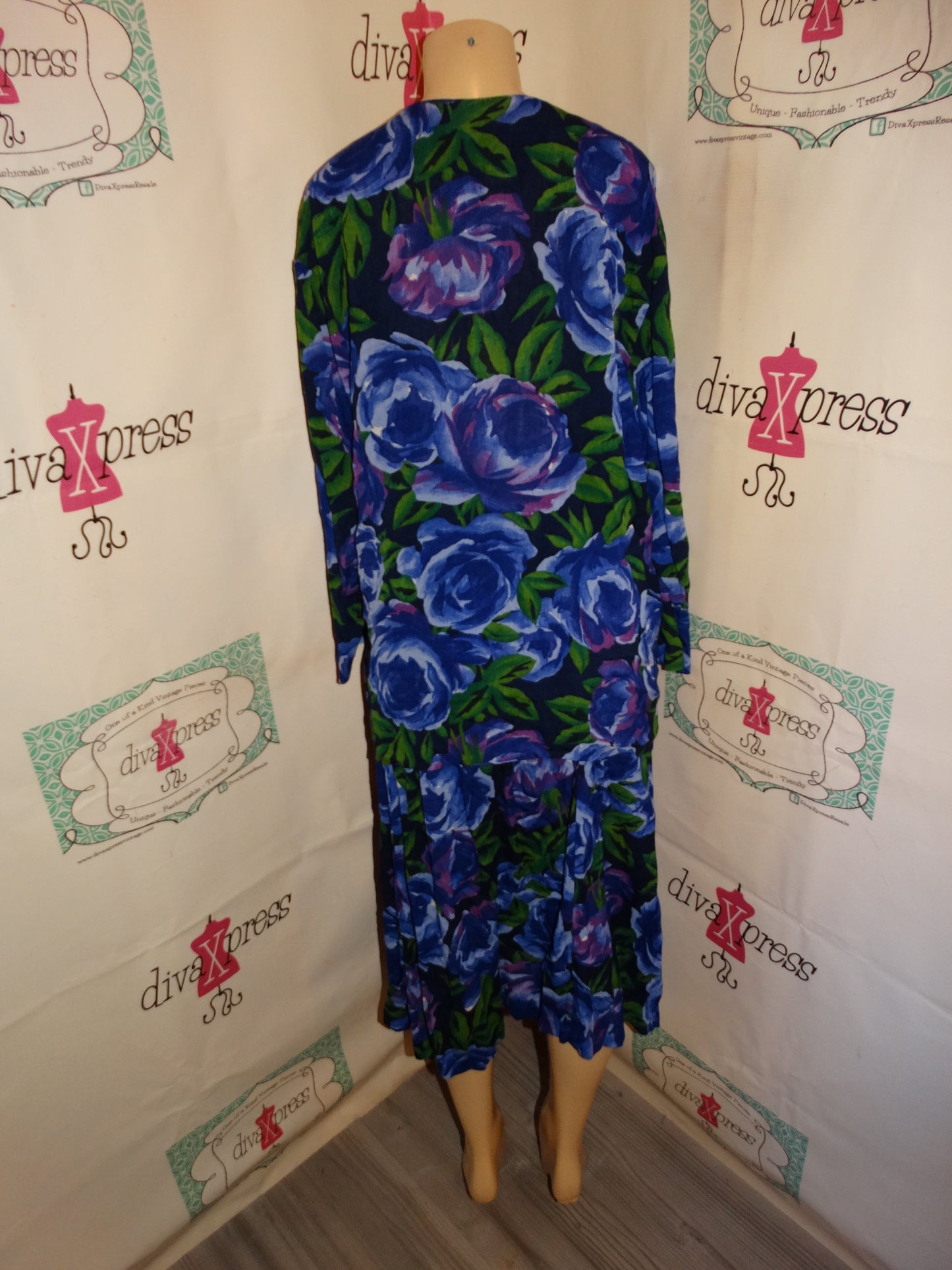 Vintage Paul Harris Purple Floral 2 Piece Skirt Set Size XL