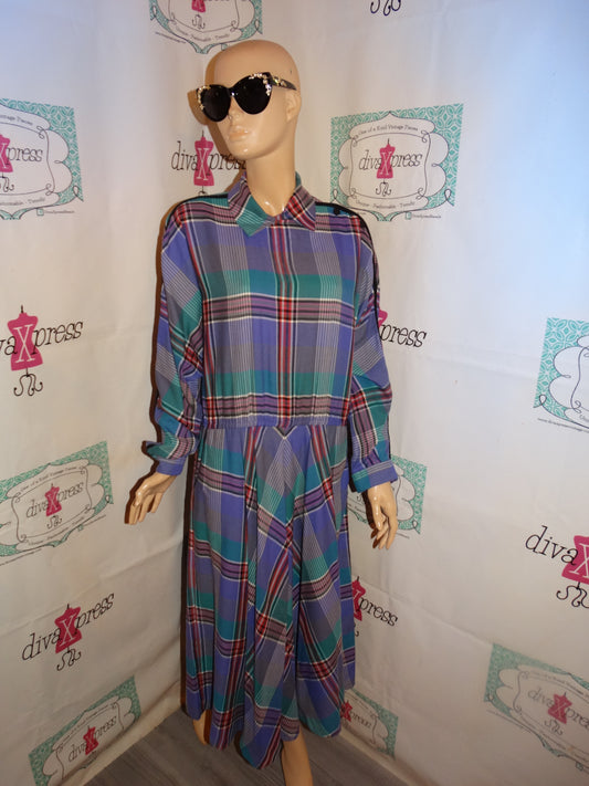 Vintage Ms Chaus Purple  Plaid Dress Size XL