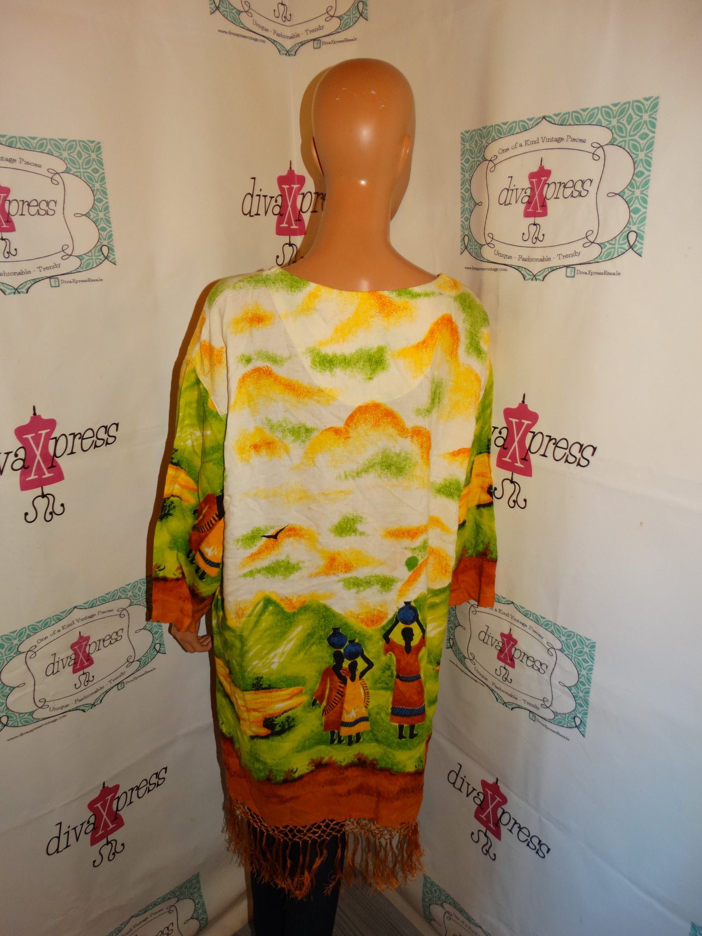 Vintage The Africian Scene Yellow/Green African STyle STop Size 1x