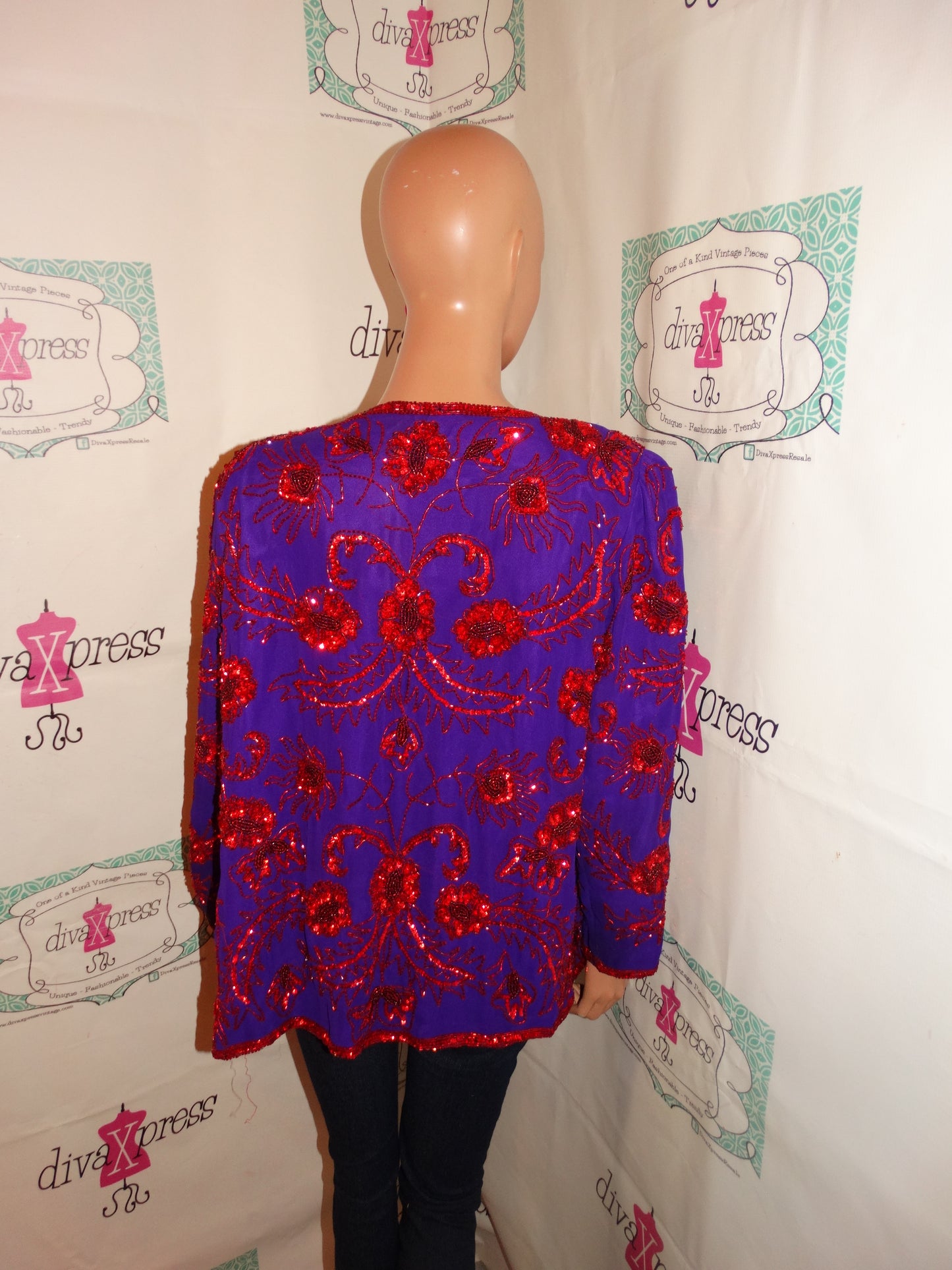 Vintage Krishma Purple/Red Sequins Jacket Size M