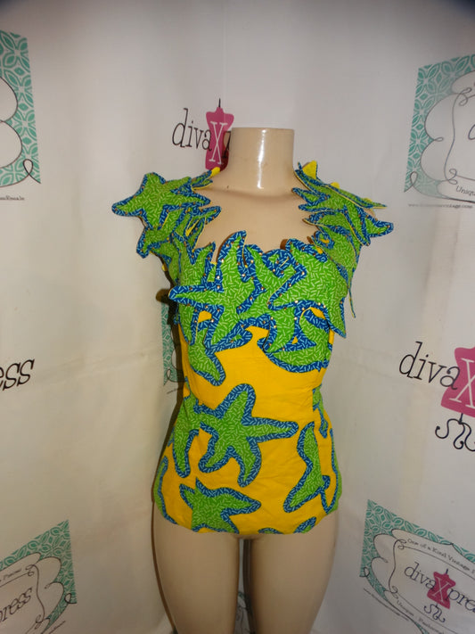 Vintage Yellow/Green Off Shoulder Blouse Size 1x