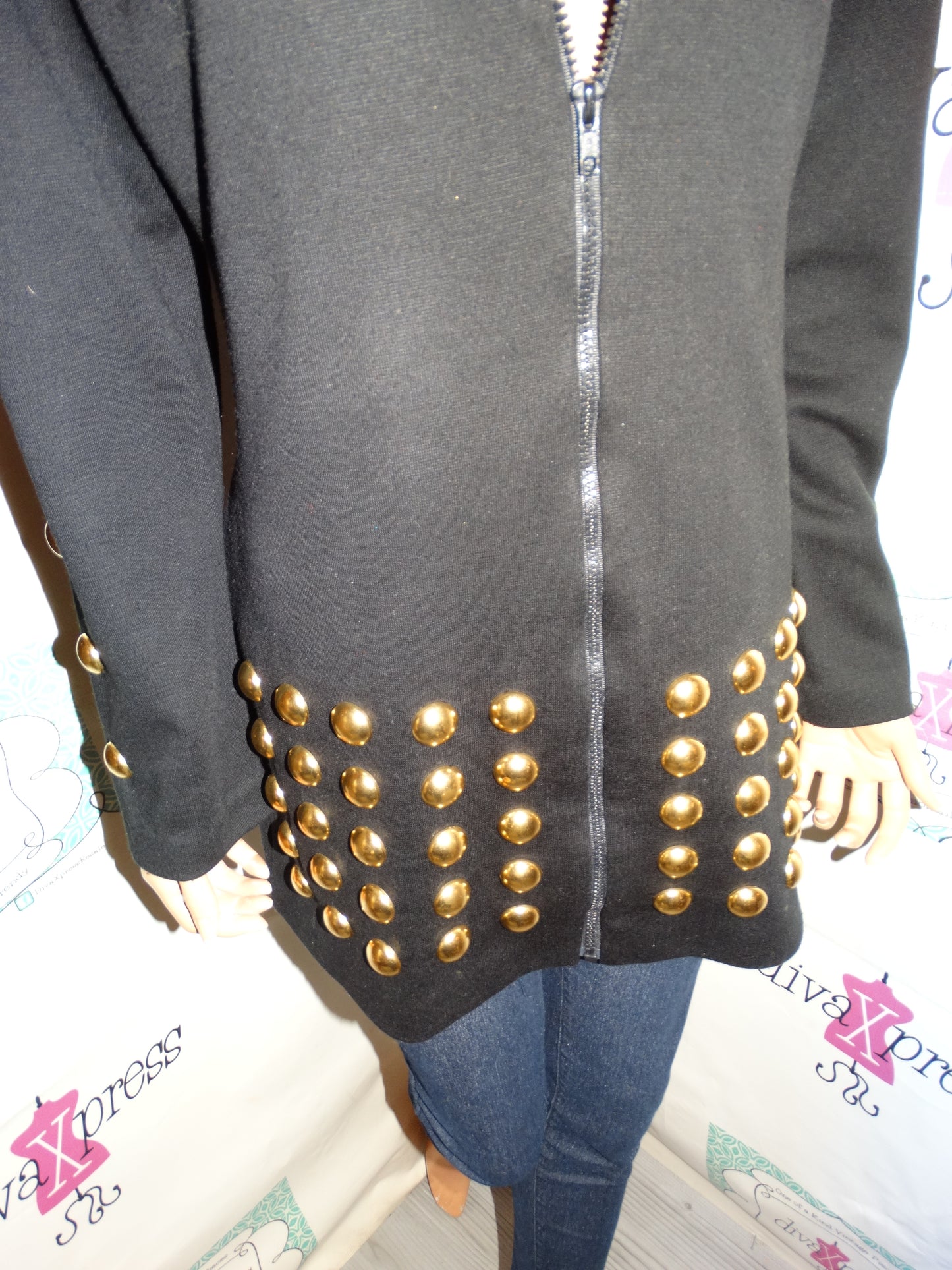 Vintage Nicole Studio Black/Gold Beaded Top Size L