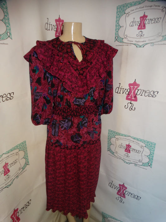 Vintage Pink Colorful Ruffle Dress Size S