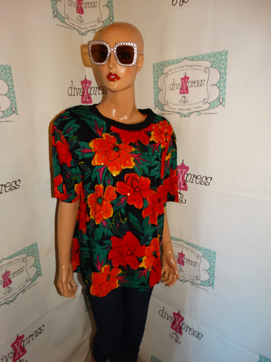 Vintage Shenanians Black Floral Blouse Size L