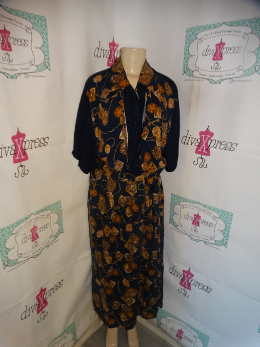 Vintage Maggie Lawerace Blue/Chain 2 Piece Skirt Set Size 3x