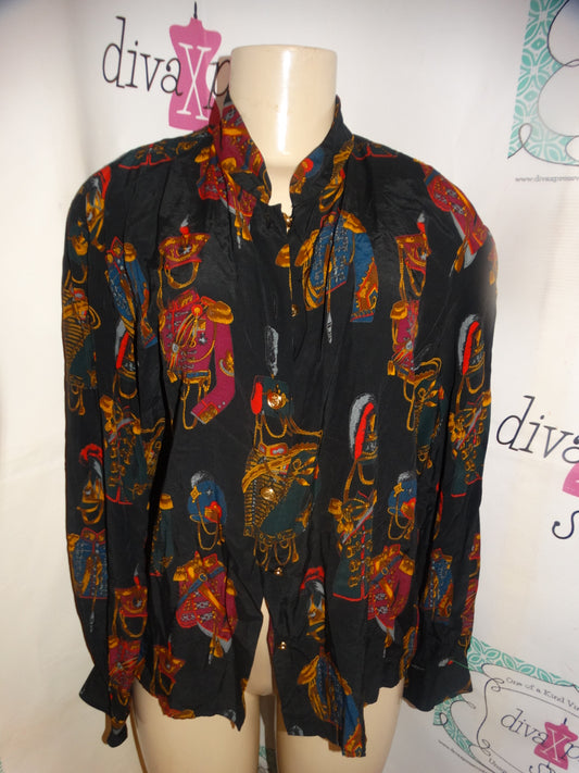 Vintage Liz Claborne Black Chain Jacket Blouse Size L