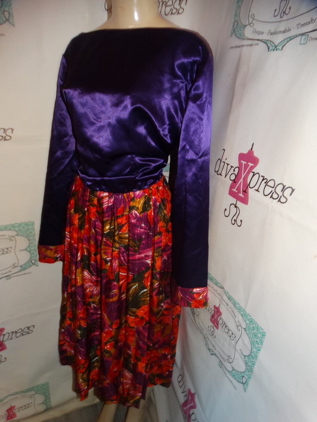 Vintage Purple Floral Dress Size XL