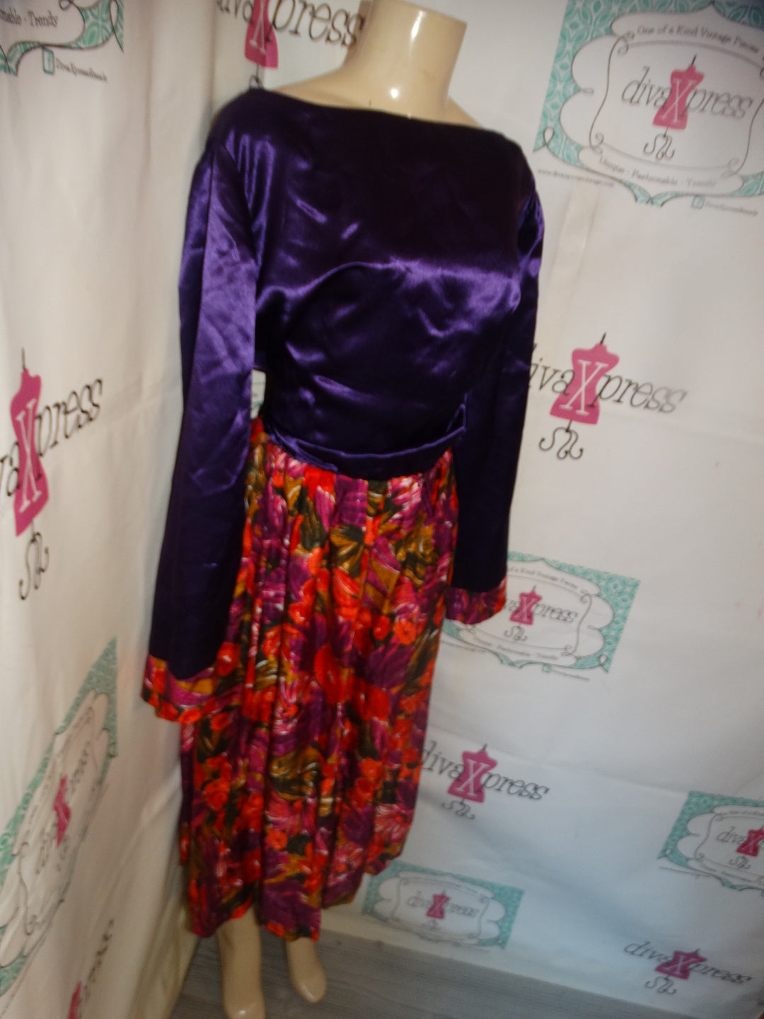 Vintage Purple Floral Dress Size XL