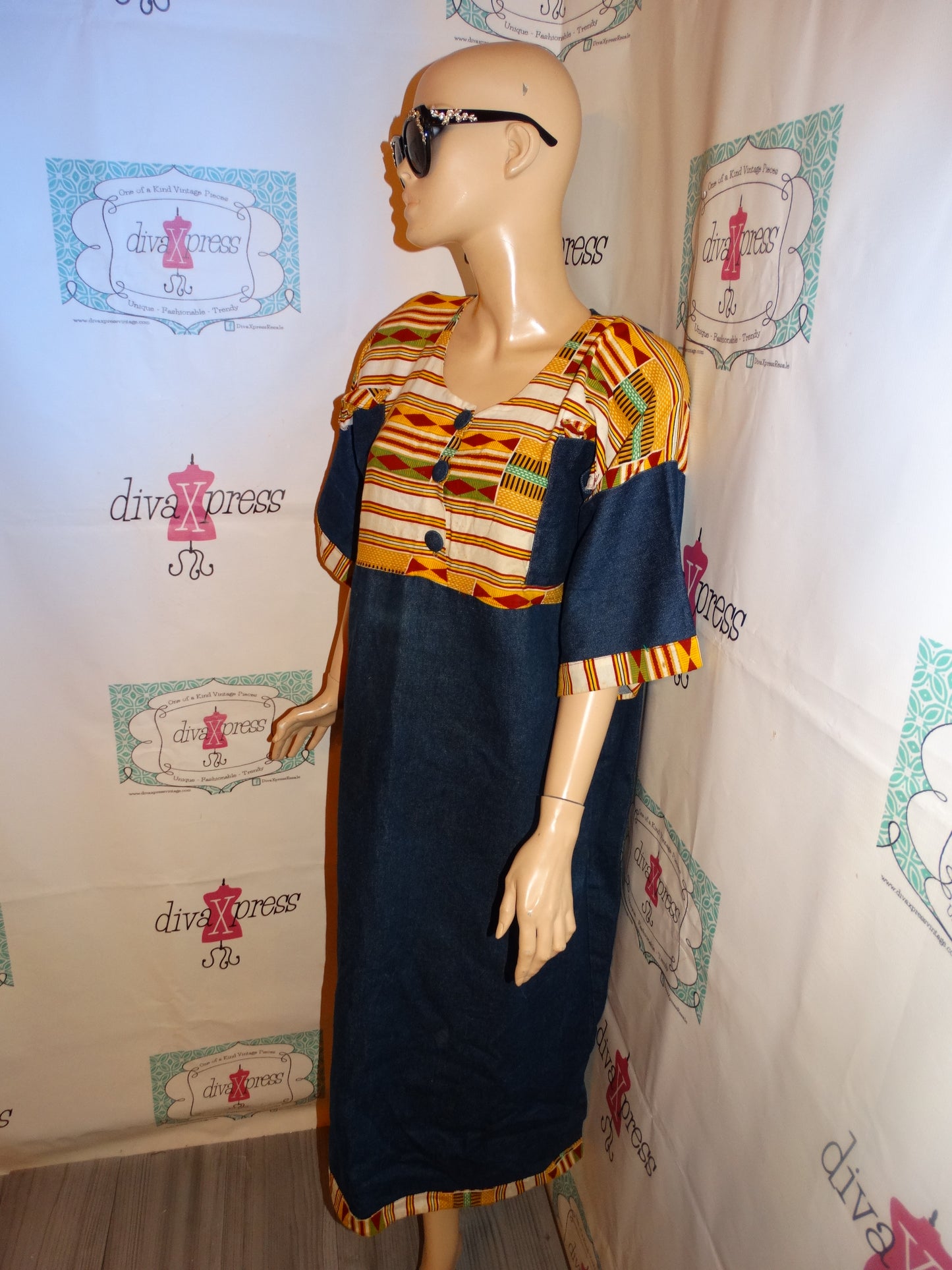 Vintage Jean African Style Dress Size 1x
