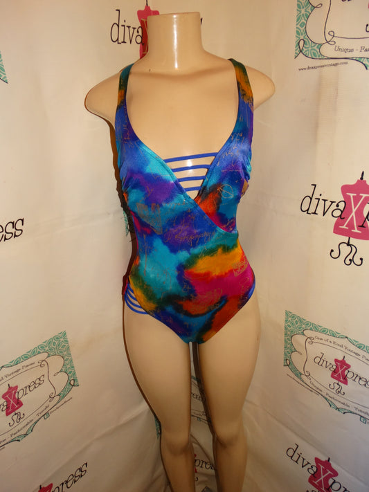 Vintage Swimsuit Purple Colorful Bathing Suit Size M