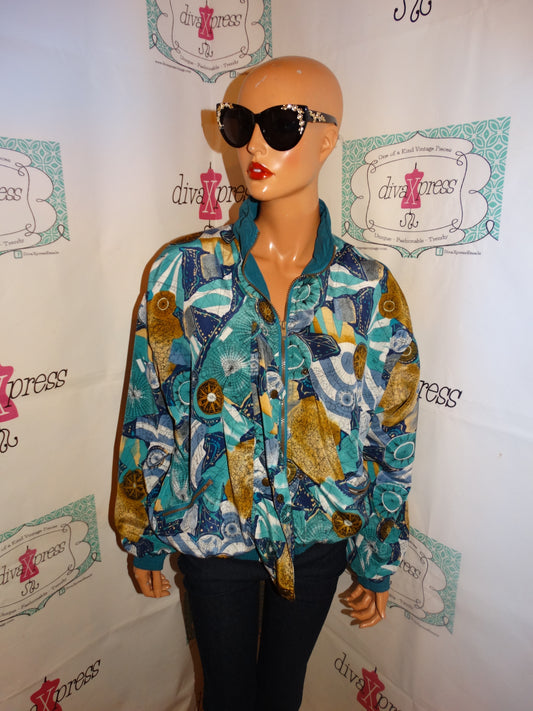 Vintage Solar Green/Blue Compass Bomber Jacket Size L