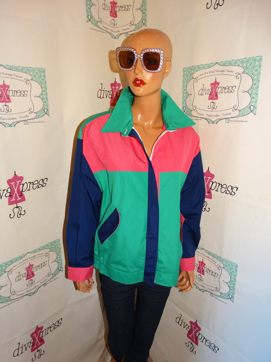 Vintage Leon Leven Green/Pink color block JAcket Size XL