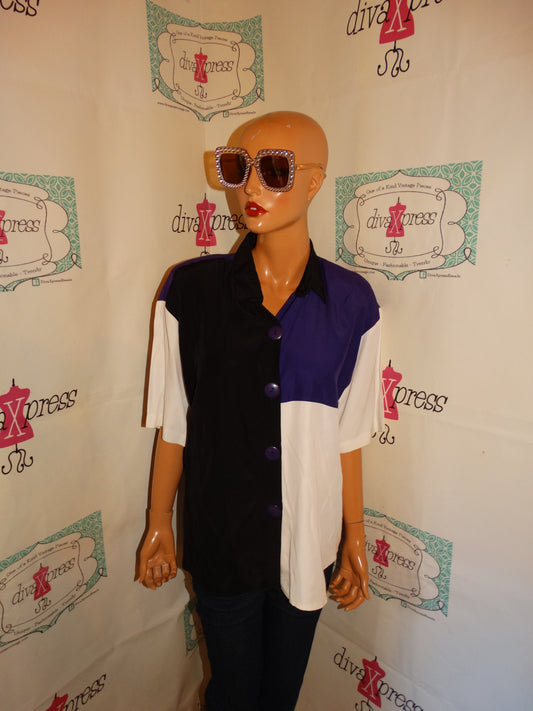 Vintage Mirrors Purple/Black/White Top Size L
