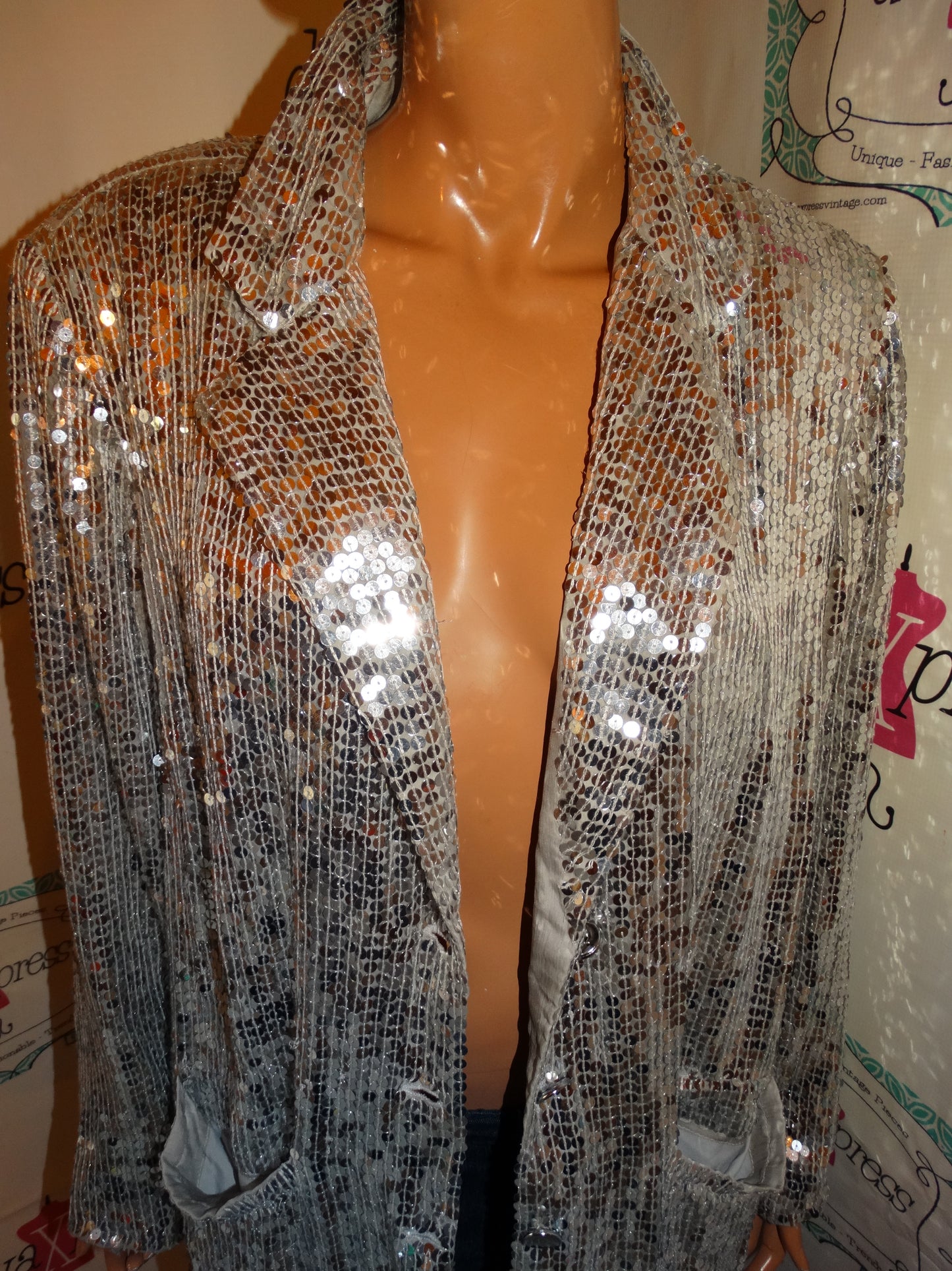Vintage Romans Silver Sequins Blazer Size 2x