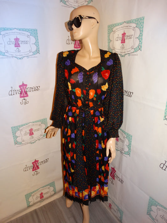 Vintage Montage Black Colorful Dress Size M