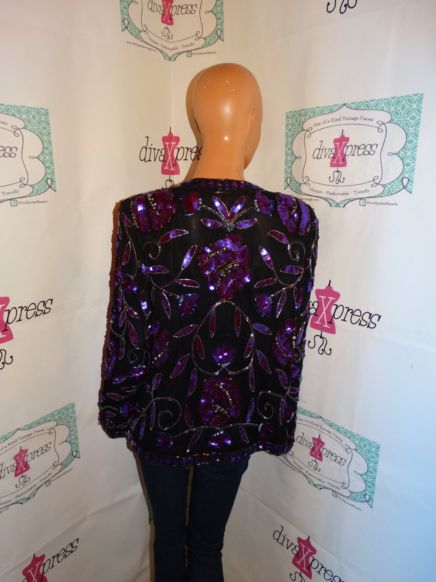 Vintage Lawerence Kazar Black/Purple Sequins Jacket Size M
