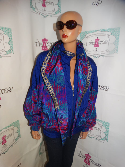 Vintage Lavon Blue Pink Teal Bomber Jacket Size L