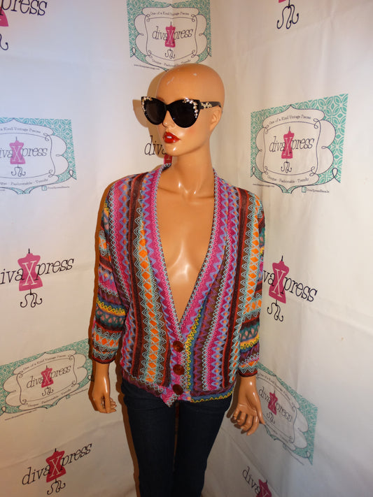 Vintage Pink Colorful Coogi Style Cardigan Size M