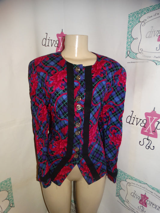 Vintage Lady Carol Purple/Pink Black Blouse Size L