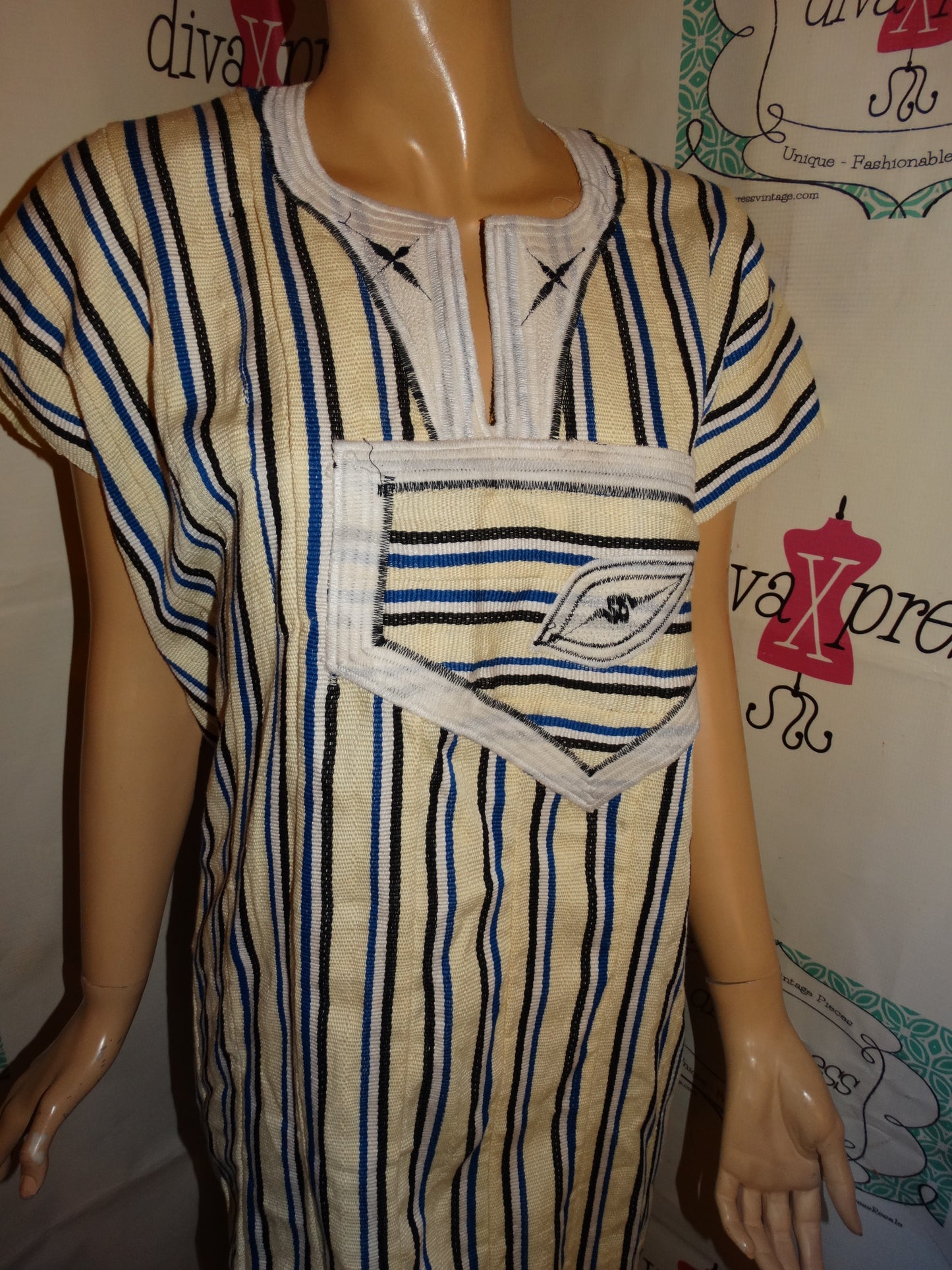 Vintage Yellow/White Blue African Style Dress Size XL