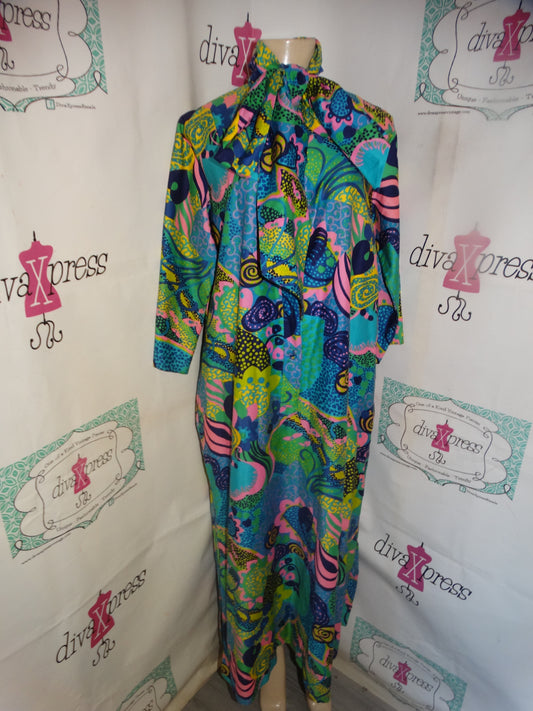 Vintage Penthouse Gallery Green Colorful Long Dress Size XL