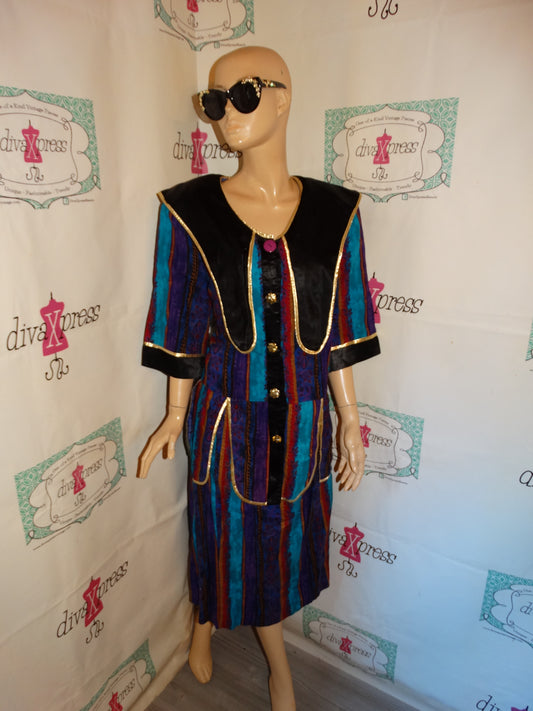 Vintage Ko's Collection Purple/Blue Ruffle Blazer 2 Piece Set Size 1x