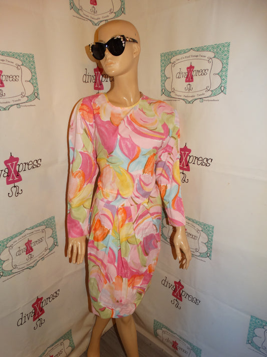 Vintage Pink Floral Dress Size M