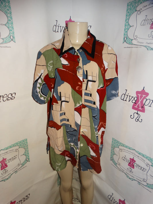 Vintage Truffles White/Blue/Burgundy Blouse Size XL