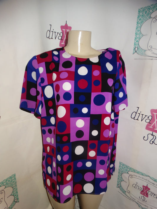 Vintage Leslie Fay Purple/White Pink Colorful Blouse Size L