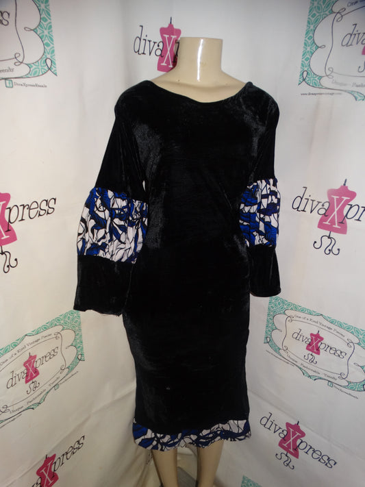 Vintage Velvet Black Blue/Detail Sleeve Dress Size 1x