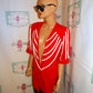 Vintage Olce REd/White Shingle Blazer Top Size XL