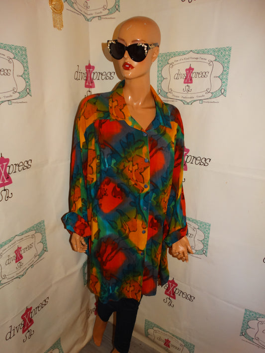 Vintage Stuido Cream/Green Yellow Blouse Size L