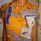 Vintage Virginia Gray Yellow Colorful Blouse Size M