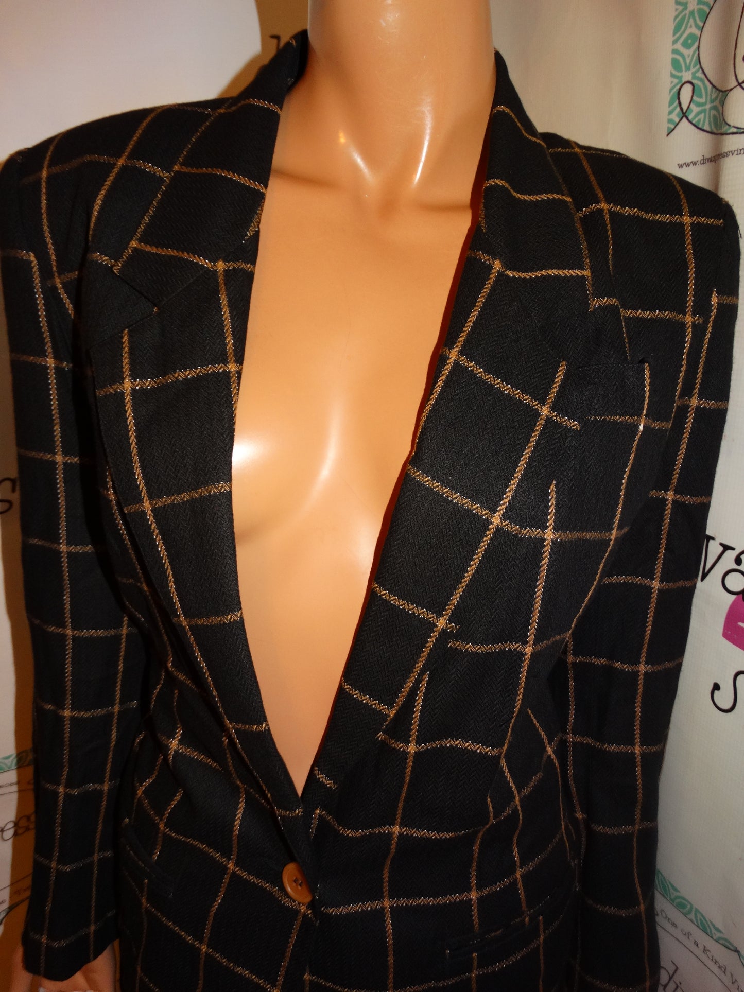 Vintage S&K Company Black/Tan Plaid Blazer Size M