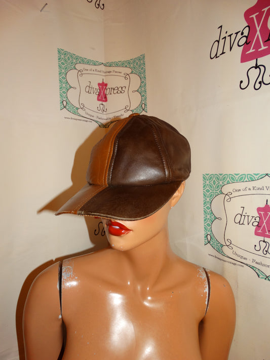 Vintage Two tone Brown Leather Cap