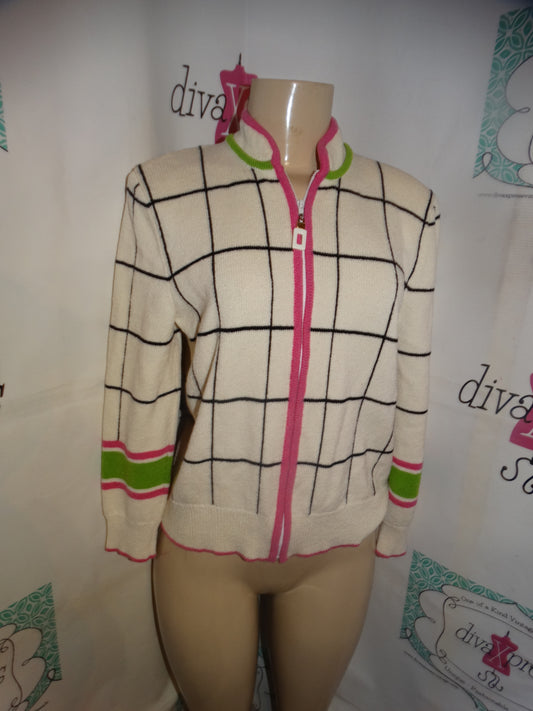 Vintage White Black/White Pink Sweater Size M