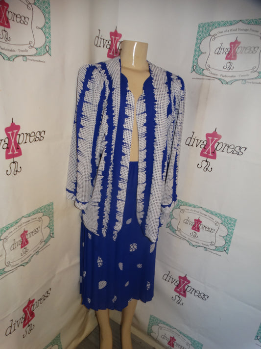 Vintage JoJanna  York Blue/White 2 Piece Skirt Set Size 1x